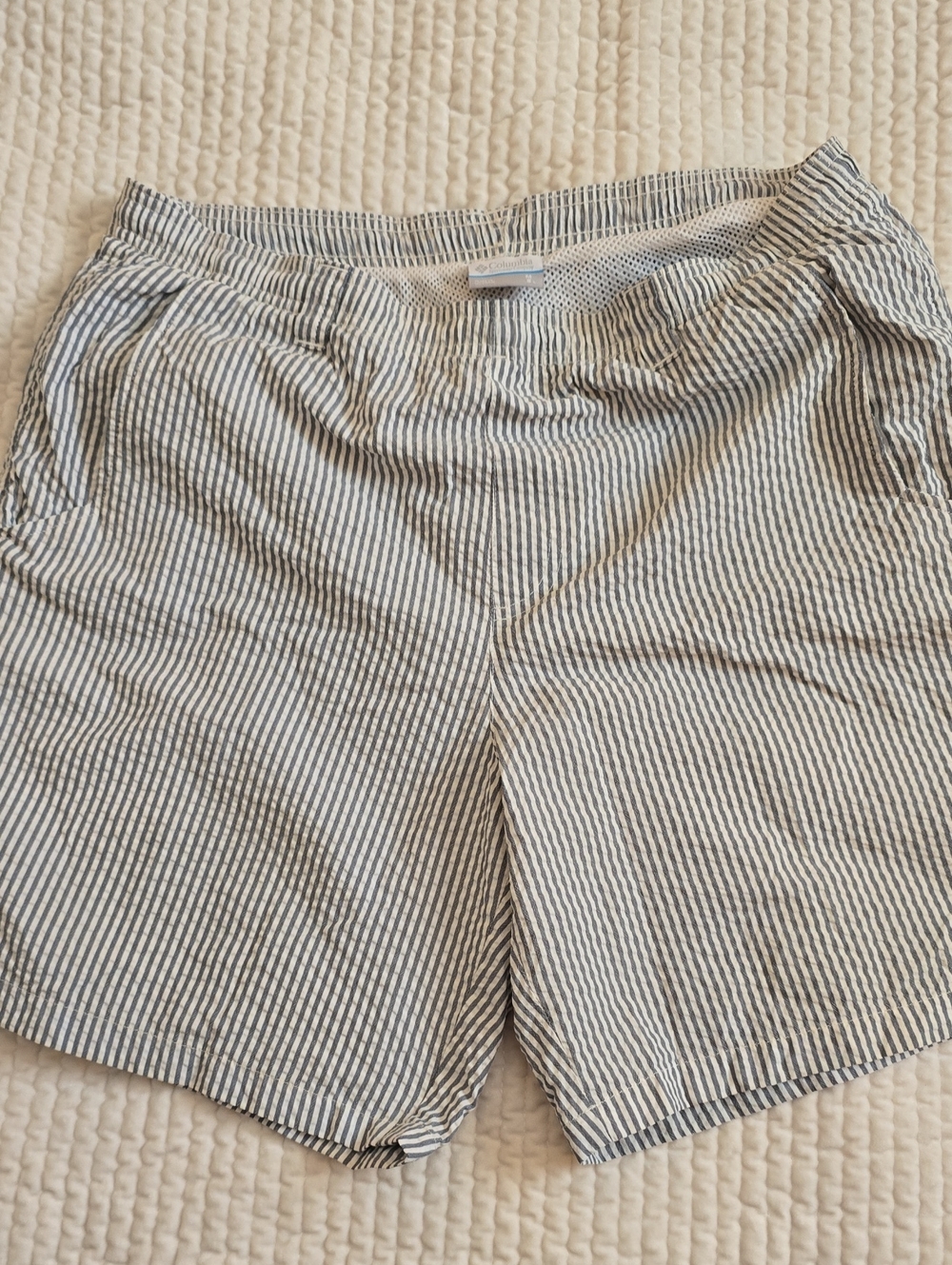 Columbia Mens Seersucker Striped Men’s Swisuit - Gray & White - Size M